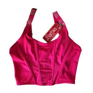 Barbie Pink Crop Top Bralette Corset Cami Y2K Size M Embellished Blingy Straps